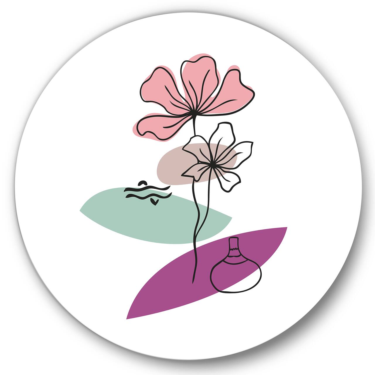 Designart - Elementary Shapes With Abstract Flowers Plants IV - Modern Metal Circle Wall Art